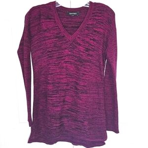 Ellen Tracy Womens Long V-Neck Sweater‎ Small Pink Stripes Casual Winter